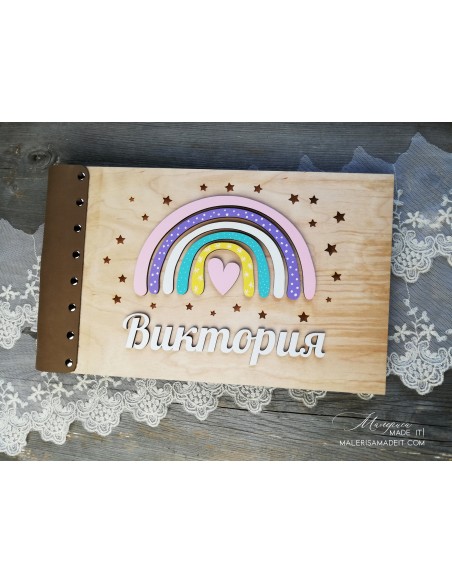 Children's photo album "Rainbow" made of wood and genuine leather | Malerisa Made It