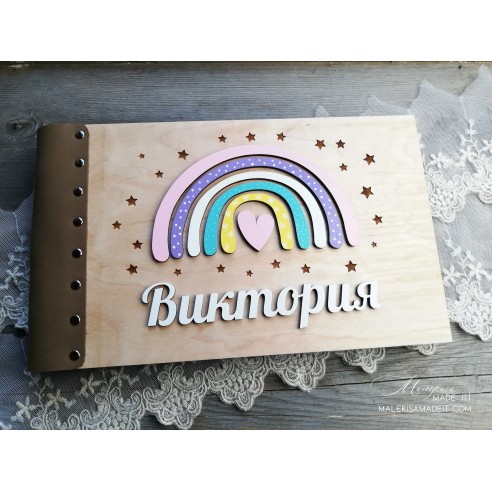 Children's photo album "Rainbow" made of wood and genuine leather | Malerisa Made It