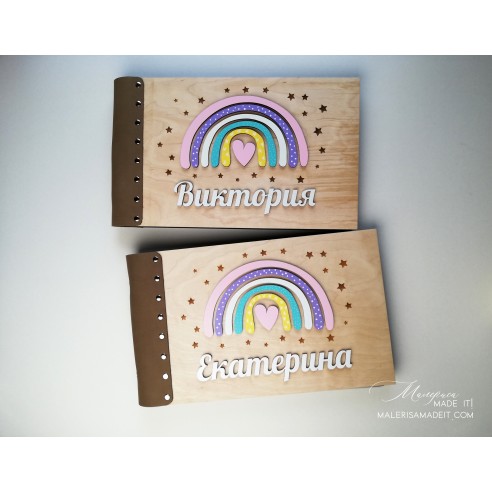 Children's photo album "Rainbow" made of wood and genuine leather | Malerisa Made It