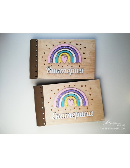Children's photo album "Rainbow" made of wood and genuine leather | Malerisa Made It