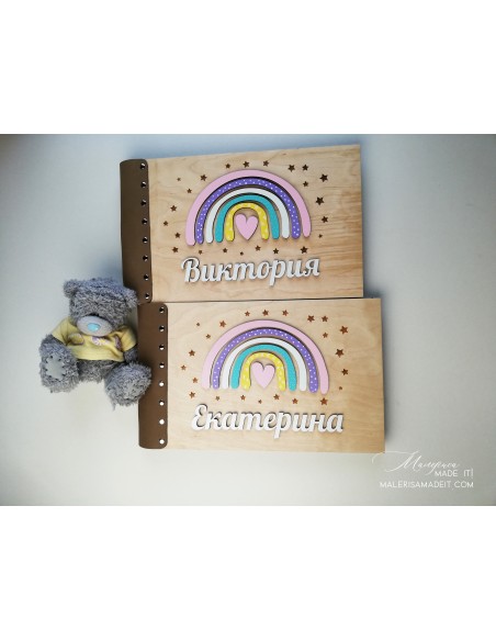Children's photo album "Rainbow" made of wood and genuine leather | Malerisa Made It
