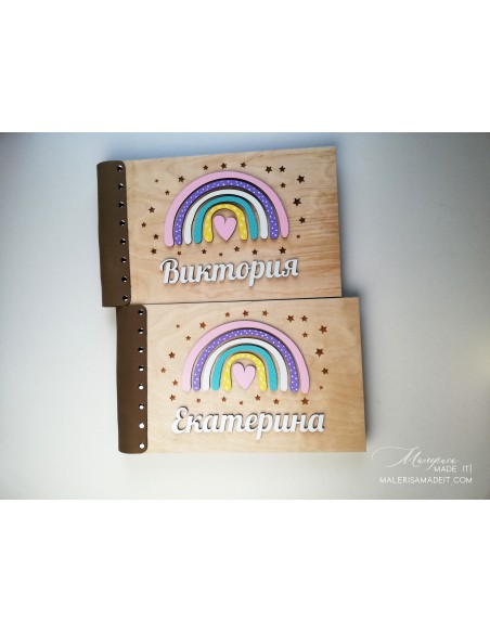 Children's photo album "Rainbow" made of wood and genuine leather | Malerisa Made It