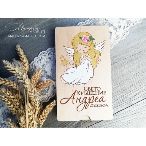 Wooden envelope for money - Angel