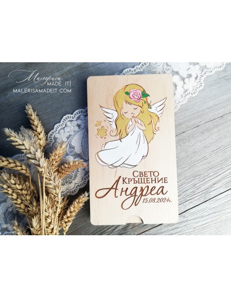 Wooden envelope for money - Angel