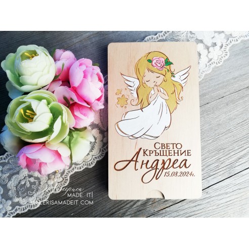 Wooden envelope for money - Angel