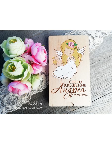 Wooden envelope for money - Angel