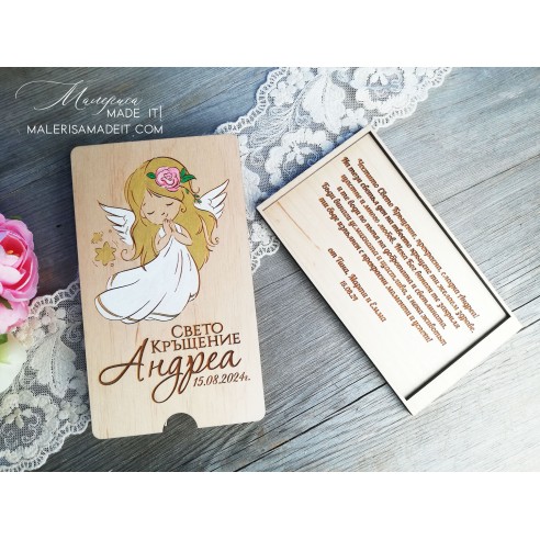 Wooden envelope for money - Angel
