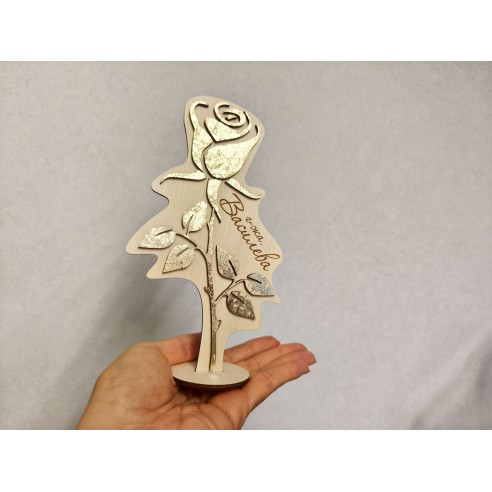 Wooden personalized rose with gilding