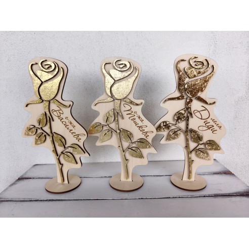 Wooden personalized rose with gilding