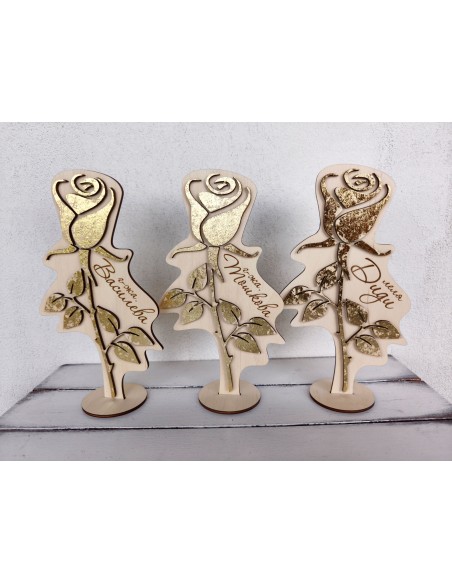 Wooden personalized rose with gilding