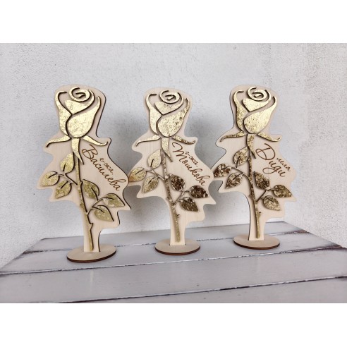 Wooden personalized rose with gilding
