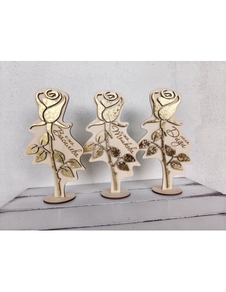 Wooden personalized rose with gilding