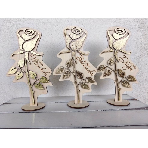 Wooden personalized rose with gilding