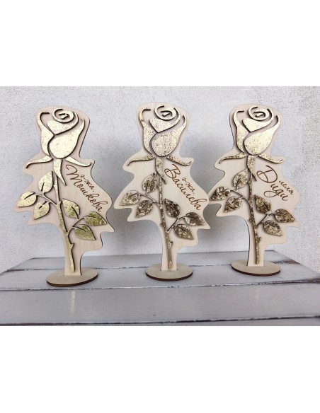 Wooden personalized rose with gilding