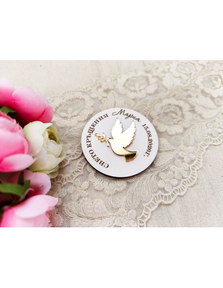 Gifts for guests for a christening with a golden dove – personalized souvenirs