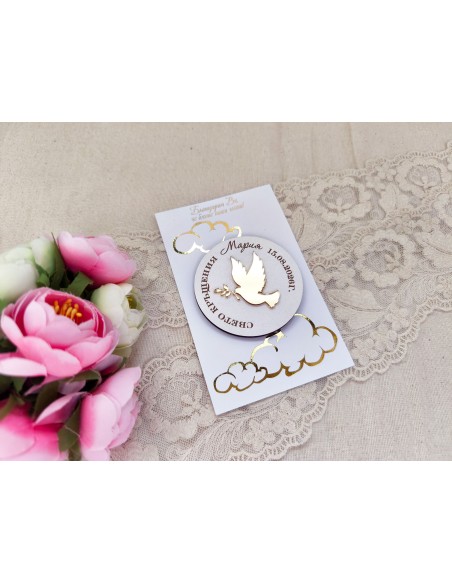 Gifts for guests for a christening with a golden dove – personalized souvenirs