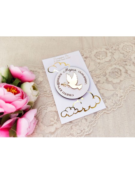 Gifts for guests for a christening with a golden dove – personalized souvenirs