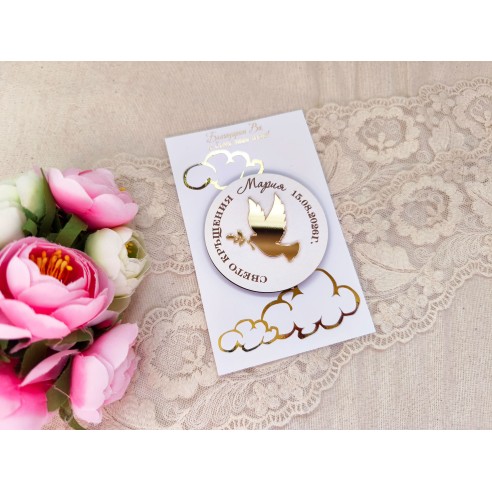 Gifts for guests for a christening with a golden dove – personalized souvenirs