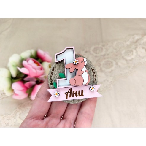 Personalized bunny magnet for first birthday
