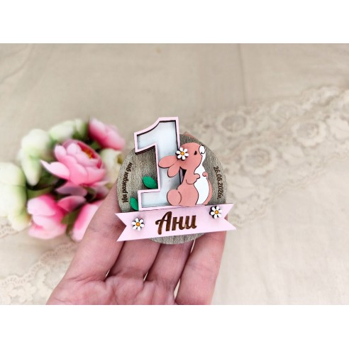 Personalized bunny magnet for first birthday