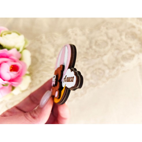 Personalized magnet with a bear, balloon and moon