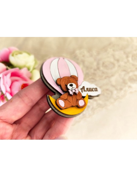 Personalized magnet with a bear, balloon and moon