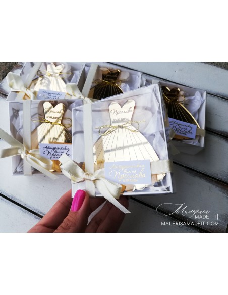 Personalized gold dress in a box - a gift for a graduate