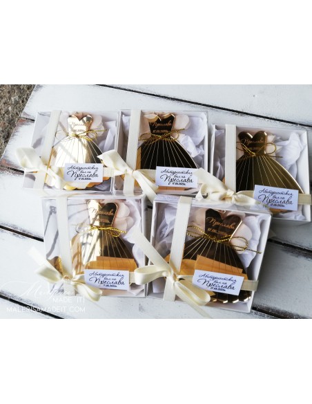 Personalized gold dress in a box - a gift for a graduate