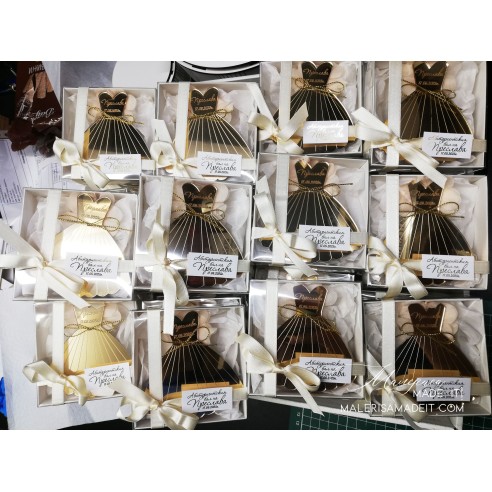 Personalized gold dress in a box - a gift for a graduate