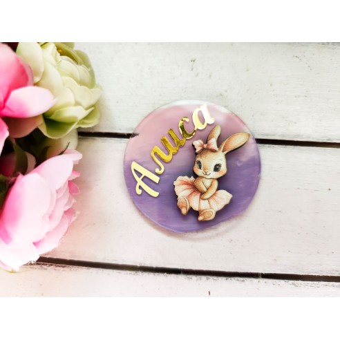 Guest gift magnet with name - ballerina bunny
