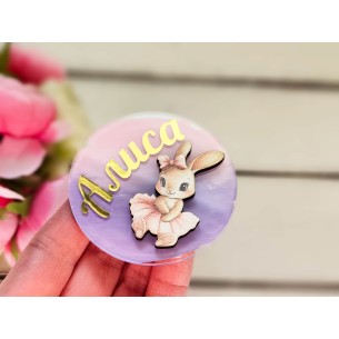 Guest gift magnet with name - ballerina bunny