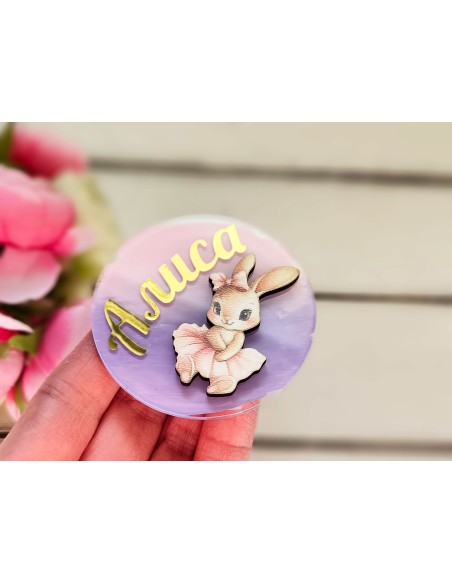 Guest gift magnet with name - ballerina bunny
