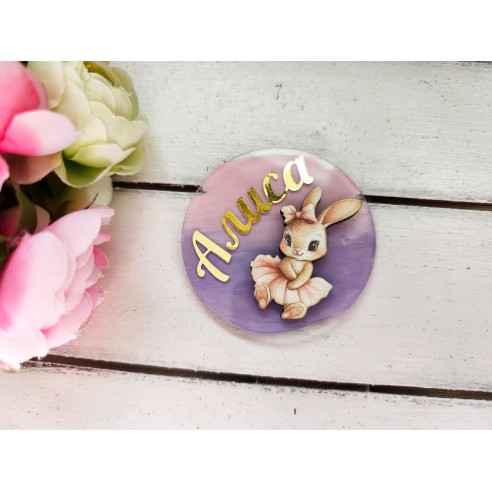 Guest gift magnet with name - ballerina bunny