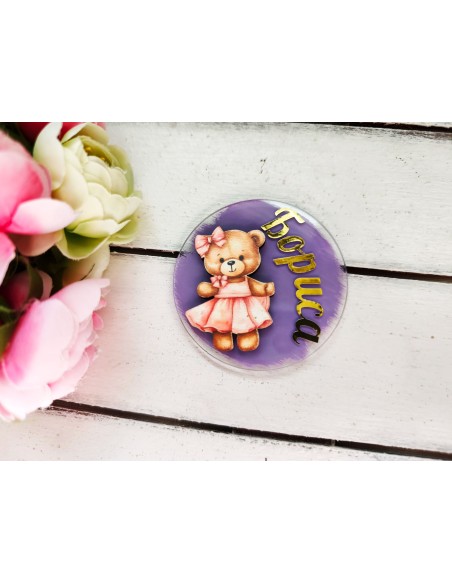 Magnet gift for guests - teddy bear with dress - birthday, baby shower or christening