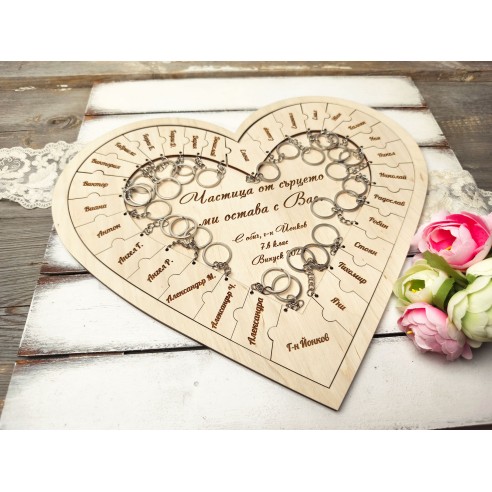 Personalized wooden puzzle with key chains and names - a gift for graduates from a class teacher