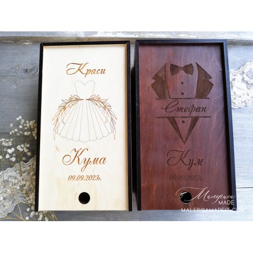 Rectangular wooden boxes for best man or best woman - personalized gift