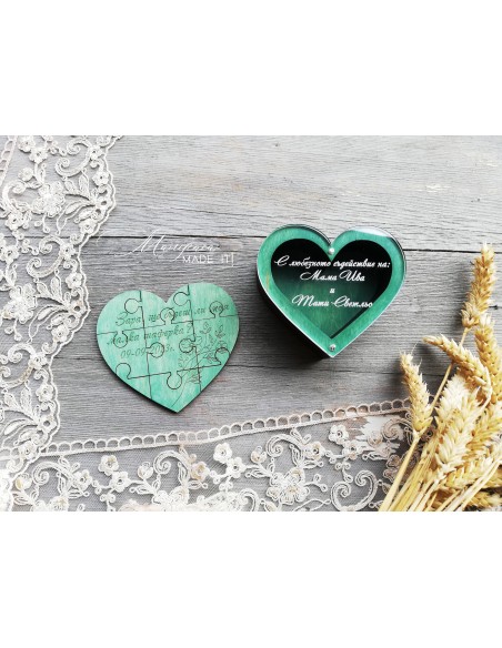 Personalized Wooden Heart Box with Puzzle | Invitation for Best Man, Godmother or Bridesmaid