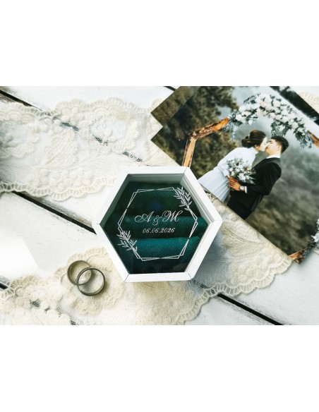 Wooden ring box with clear lid and velvet insert
