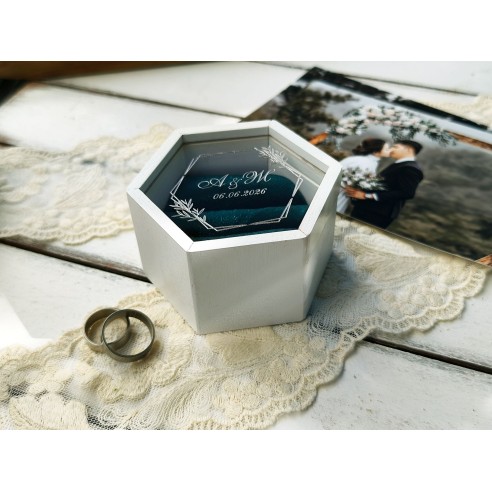 Personalized wooden wedding ring box with velvet