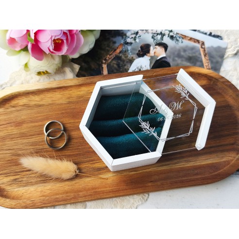 Wooden wedding ring box with velvet lining