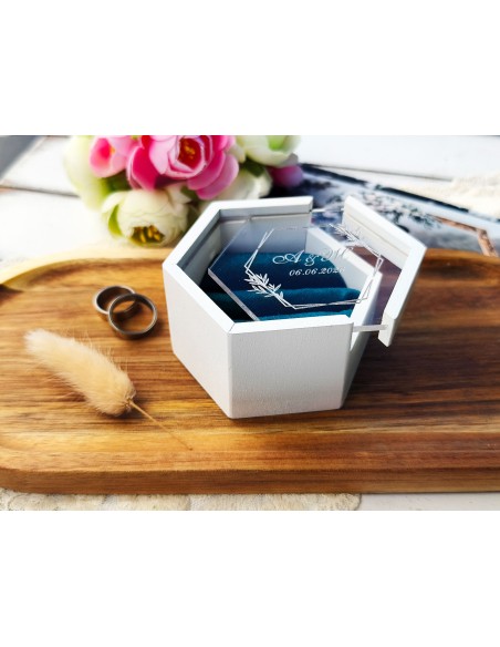 Wooden wedding ring box with velvet and custom engraving