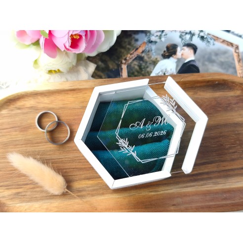 Personalized wooden ring box with clear lid