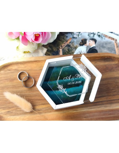 Personalized wooden ring box with clear lid