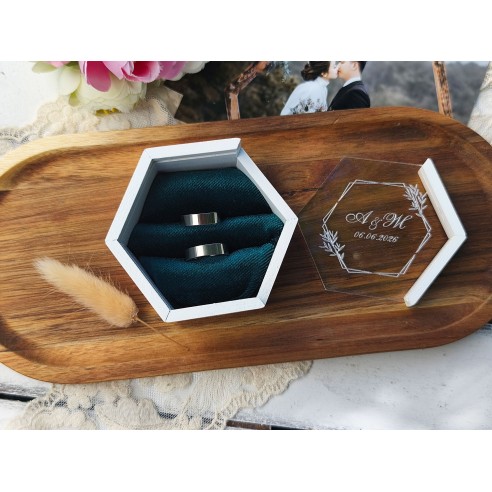 Wedding ring box with velvet lining and clear lid