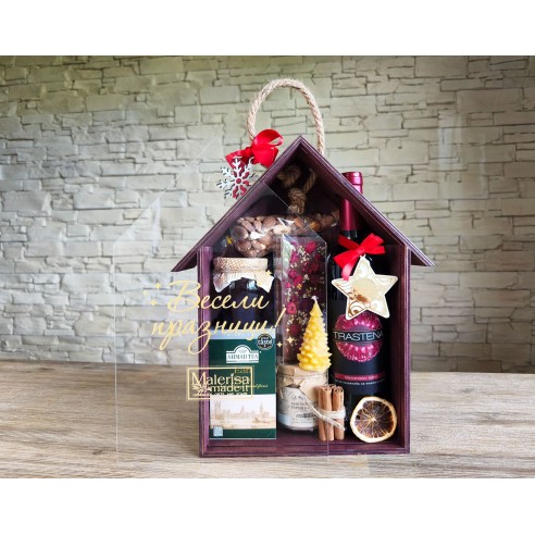Premium wooden gift box with transparent lid and rope handle