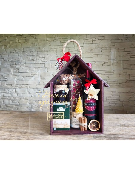 Premium wooden gift box with transparent lid and rope handle
