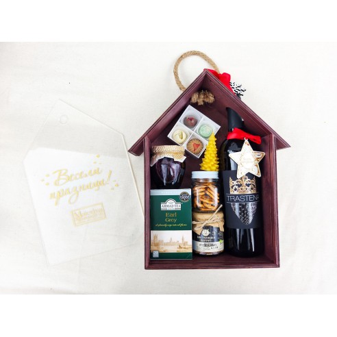 Luxury wooden house shaped gift box with transparent sliding lid