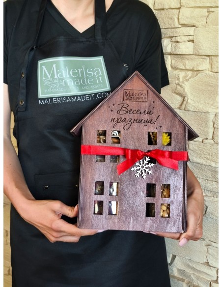 Handmade wooden wine box house shaped