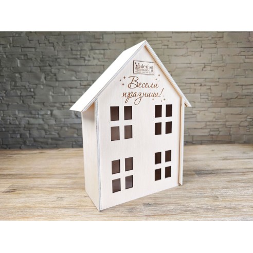 Corporate wooden wine box house shaped