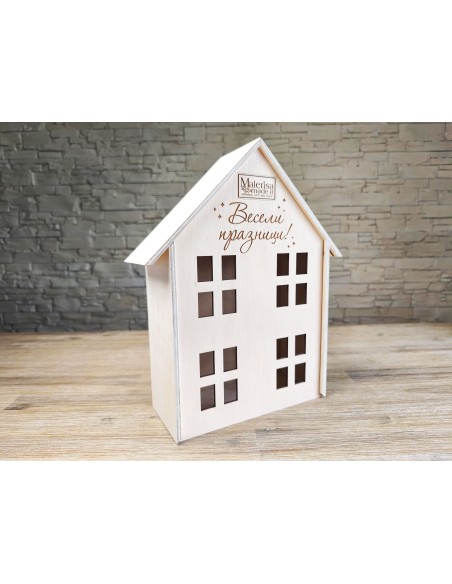 Corporate wooden wine box house shaped